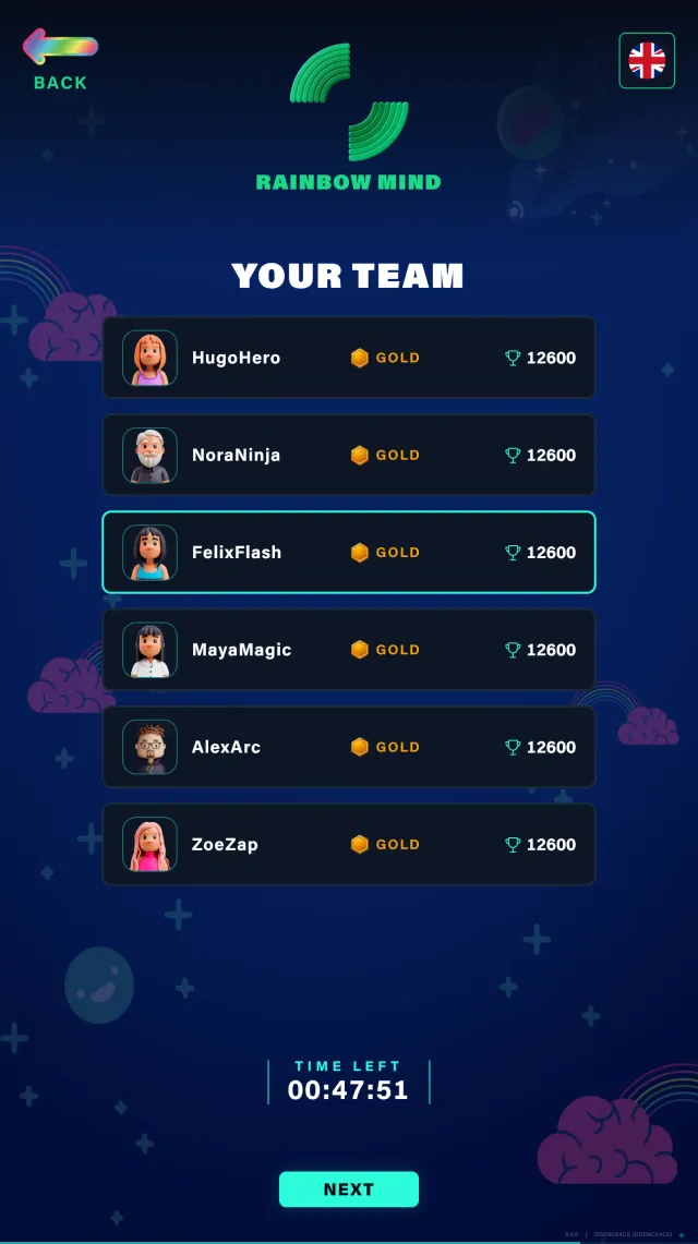 Der Türbildschirm von All In im Standby, bereit für das nächste Team